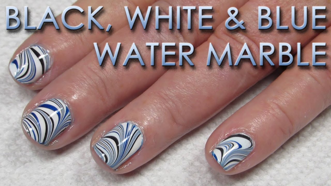 Black, White & Blue | Water Marble March 2016 #3 | DIY Nail Art Tutorial