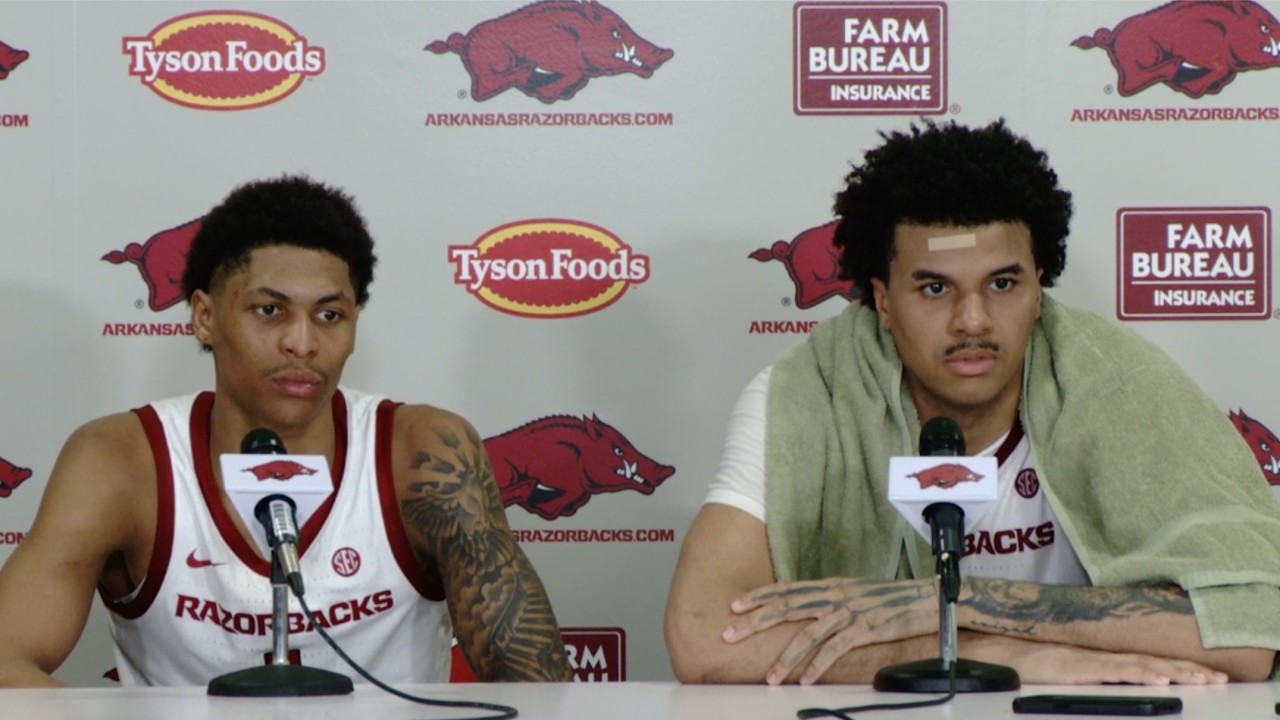 Meleek Thomas and Malique Ewin postgame - Arkansas 94, Missouri 86