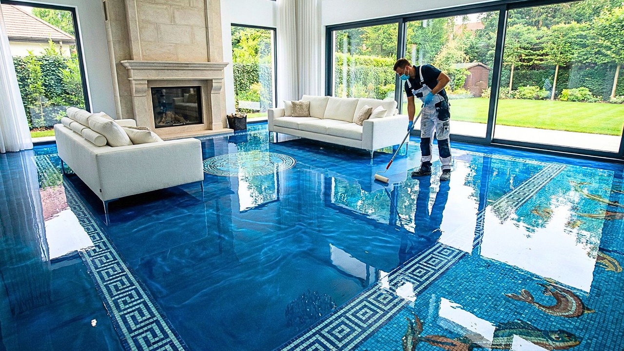 Top 10 Luxurious Indoor Pool Effect Epoxy Floors Featuring Mosaic Tiles and Blue Resin Glaze