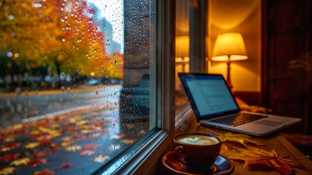Lofi jazz cafe autumn aesthetic moving background