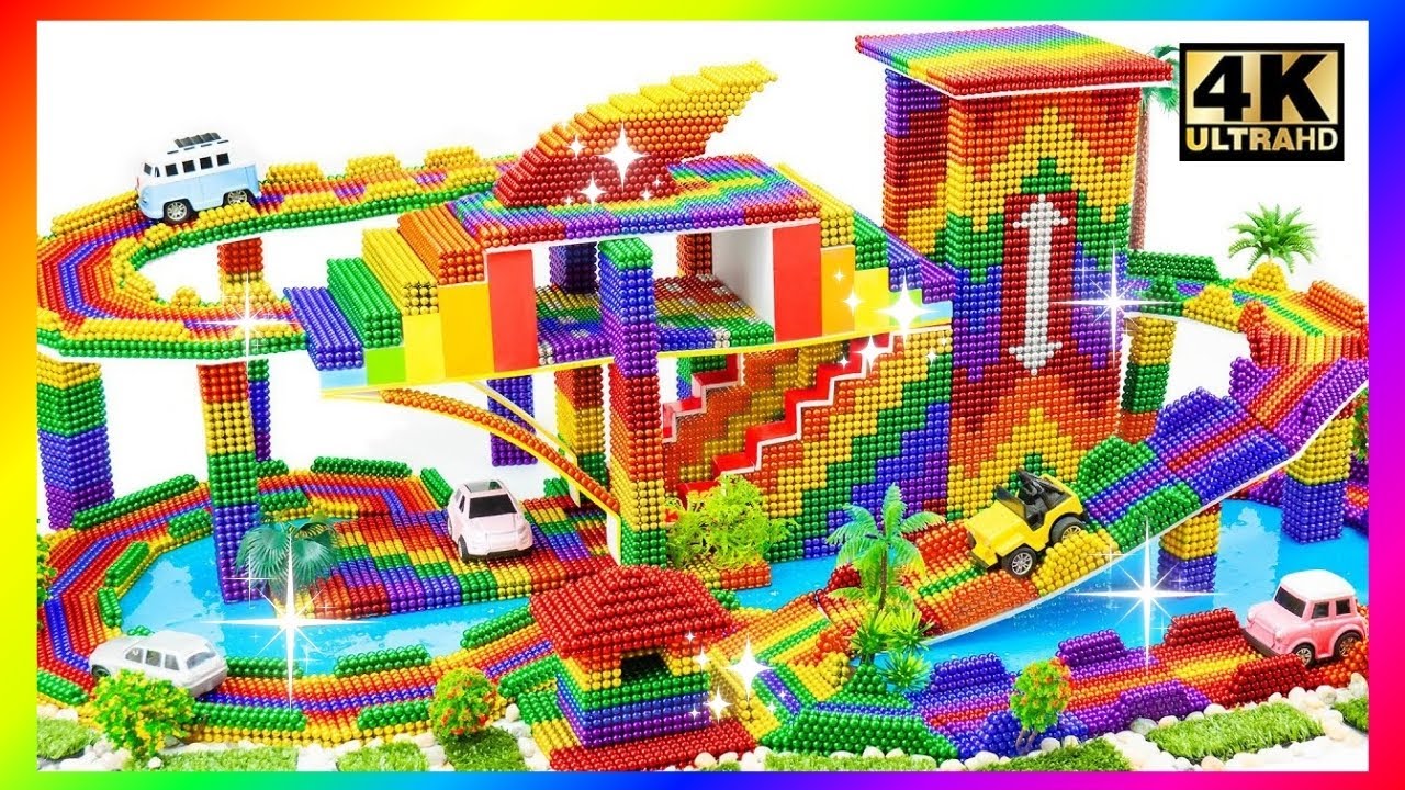 DIY | How To Build Classic Storey Villa With Round Tube Slide And Swimming Pool From Magnetic Balls