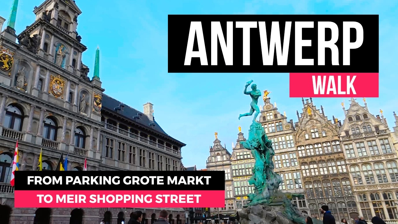 Spacer po Antwerpii 🇧🇪 Od parkingu Grote Markt do ulicy handlowej Meir w jakości 4K