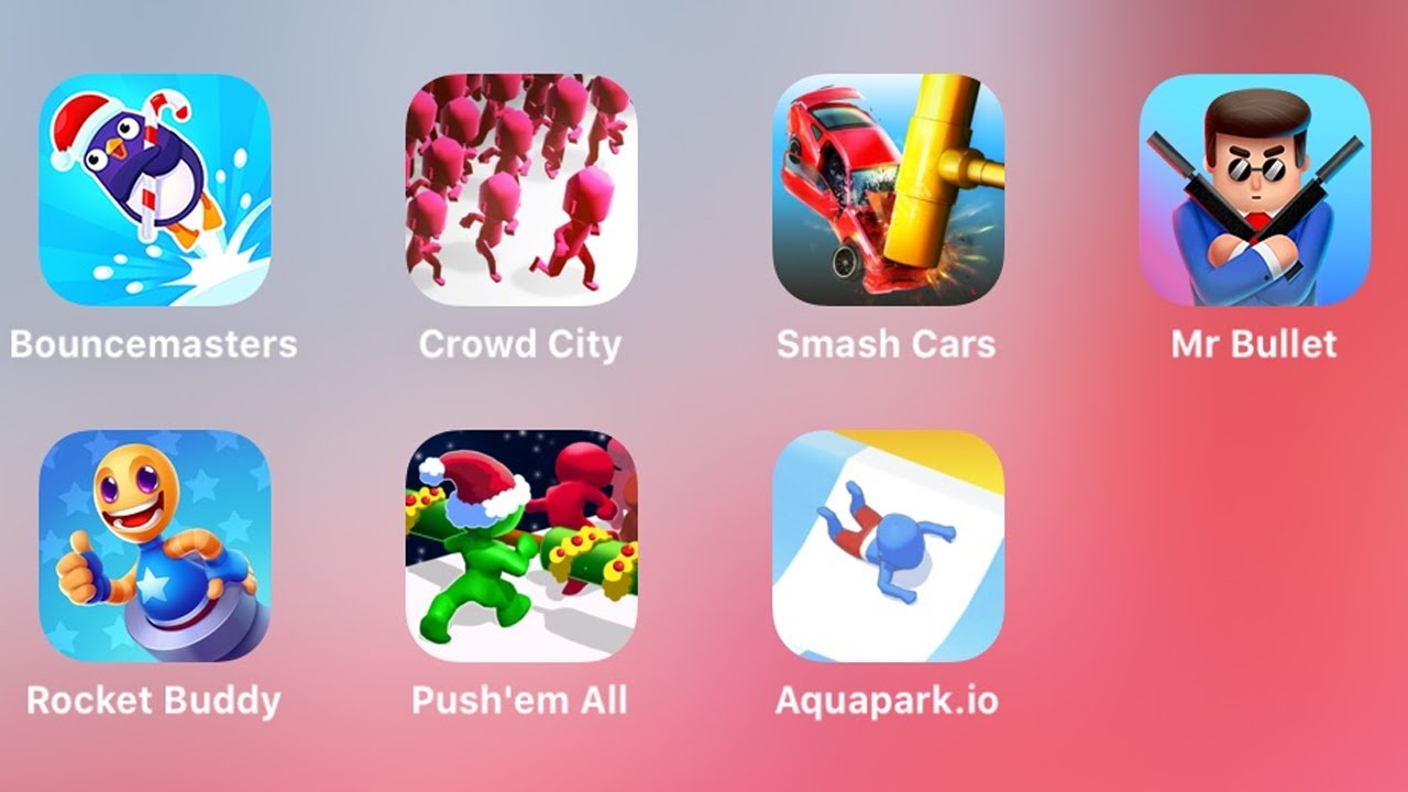 Bouncemasters, Crowd City, Smash Cars, Mr Bullet, Rocket Buddy, Push'em All, Aquapark.io