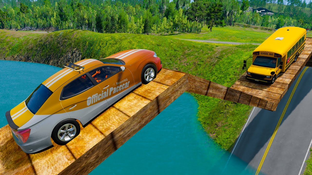 Cars vs Suspension Bridge Challenge in BeamNG Drive