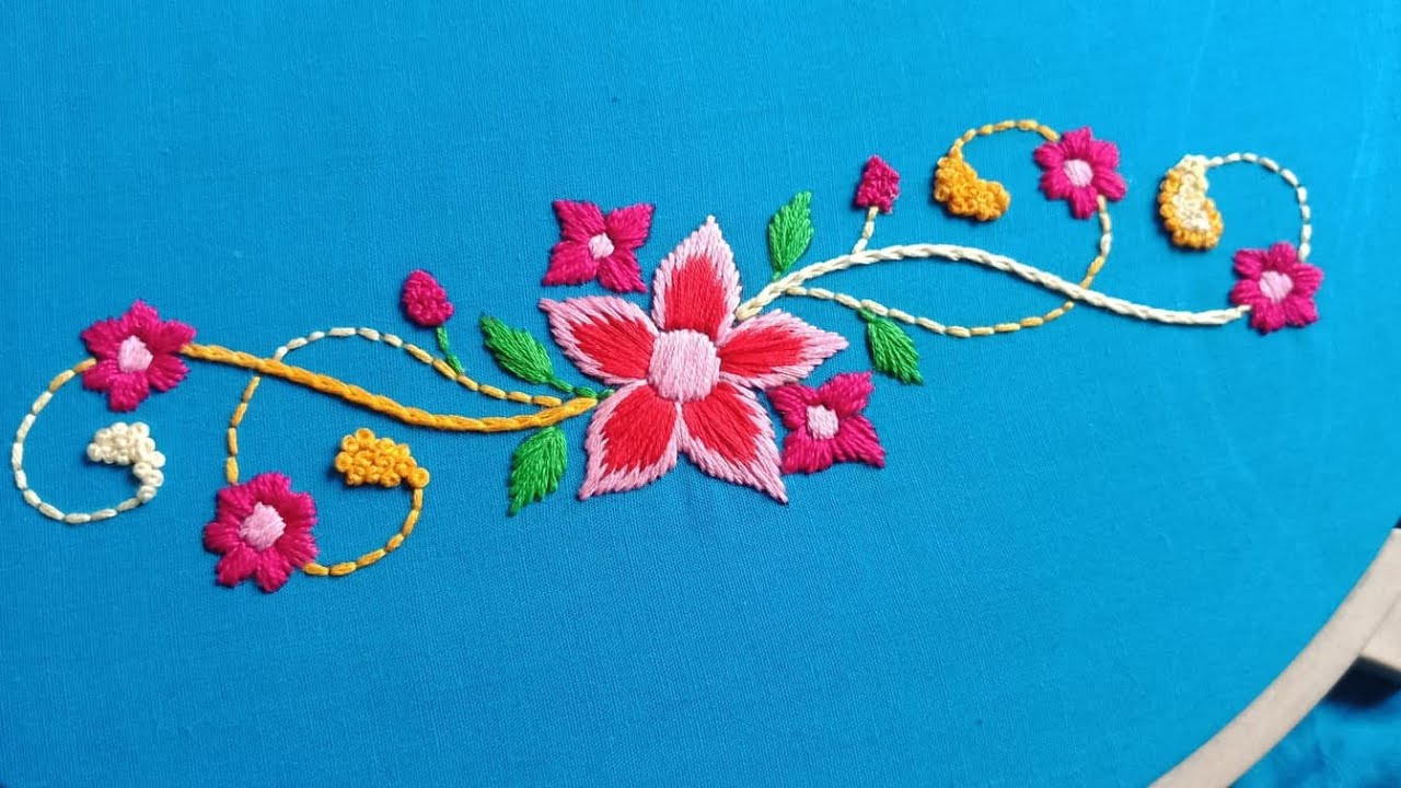 Easy Embroidery Tutorial Class on You Tube,Hand Embroidery Border Line Design for Dresses -120