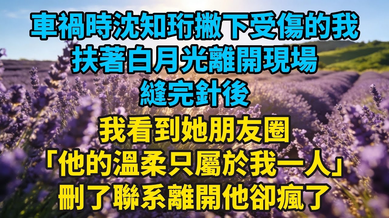 車禍時，沈知珩撇下受傷的我，扶著白月光離開現場，縫完針後，我看到她朋友圈，「他的温柔只屬於我一人」，刪了聯系離開，他卻瘋了#小説#有聲書#愛情#言情#言情小説