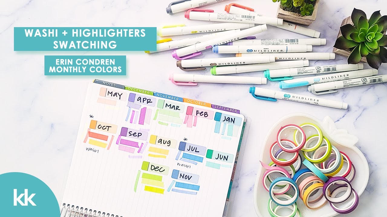Erin Condren LifePlanner Monthly Colors Swatching Washi Tape and Mildliners Color Scheme Matching
