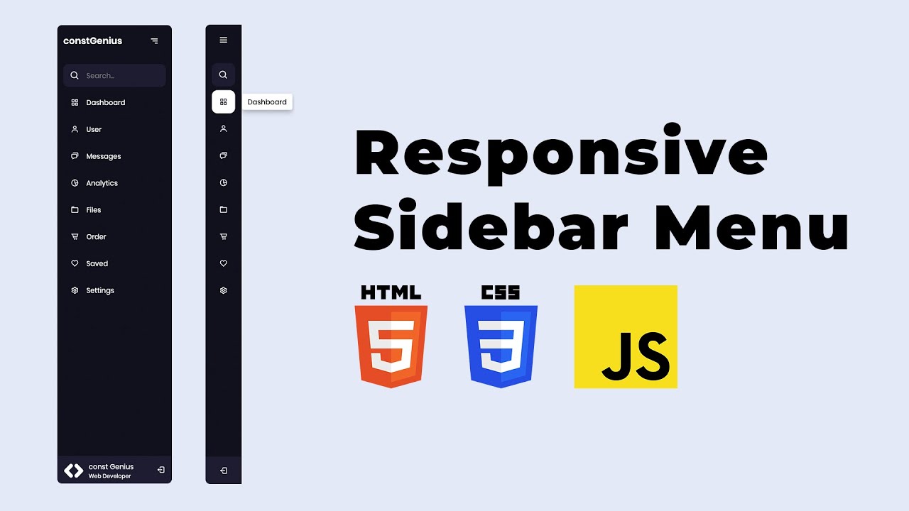 Responsive Side Navigation Bar Using HTML CSS and JavaScript | Dashboard Sidebar Menu