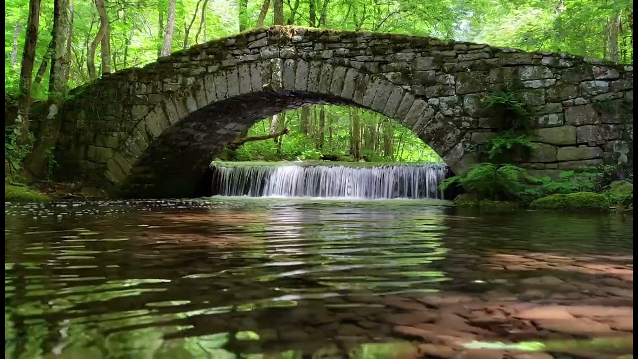 Mossy Stone Bridge River Ambience (4K) | Peaceful Forest Stream Sounds for Sleep, Study & Relaxation