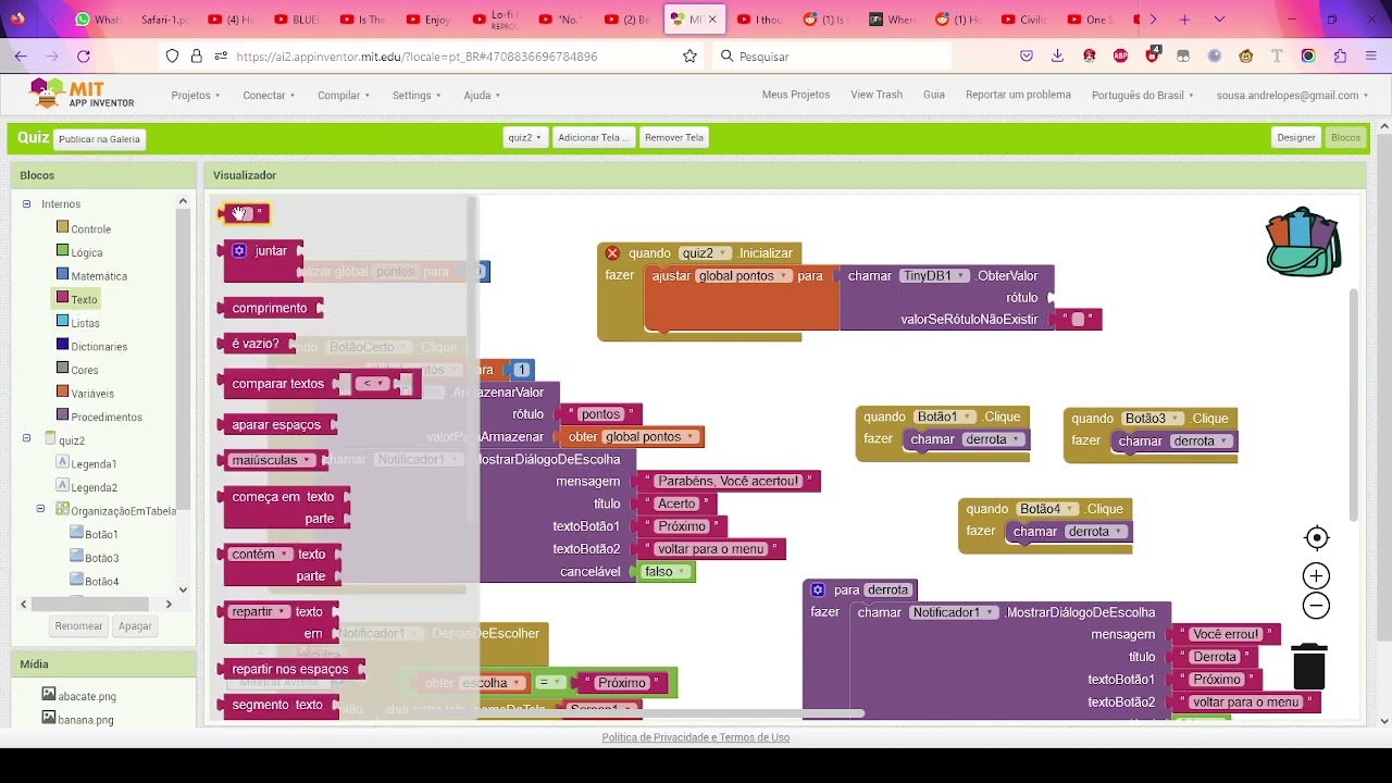 Como criar pontuação em jogo de quiz no app inventor