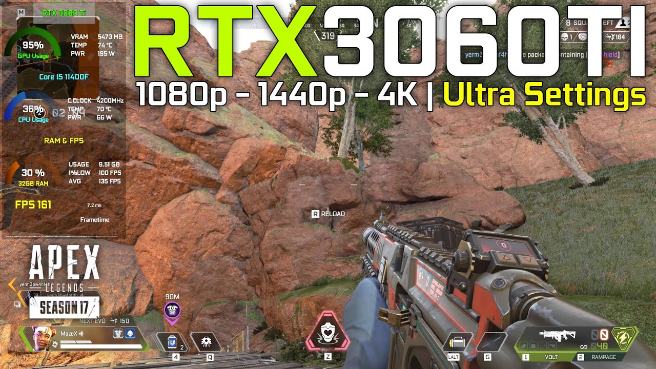 Apex Legends Season 17 : RTX 3060Ti + I5 11400F - 1080p - 1440p - 4K | Ultra Settings