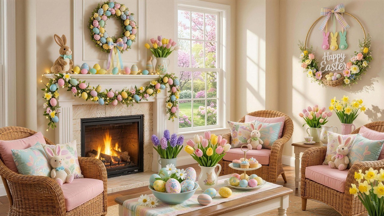 Cozy Easter Vibes 🐰 Relaxing Piano Music by the Fireplace with Cute Bunnies & Spring Ambience