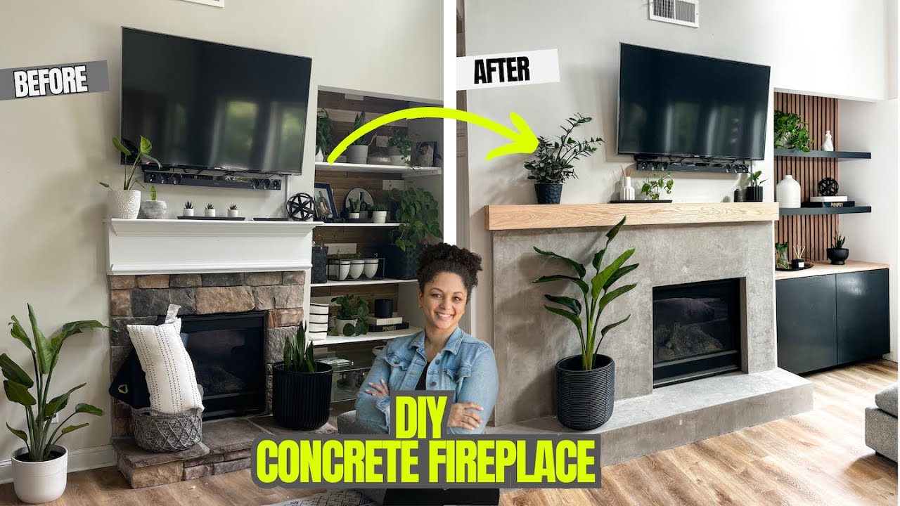 DIY Concrete Fireplace Makeover | Building a Modern Feature Around My Existing Gas Fireplace