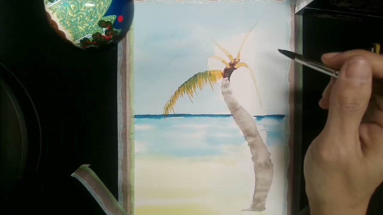 Drawing palm trees on the beach EP 190 #postcard #야자수 #koreancalligraphy #수채캘리그라피 #이누이사에코