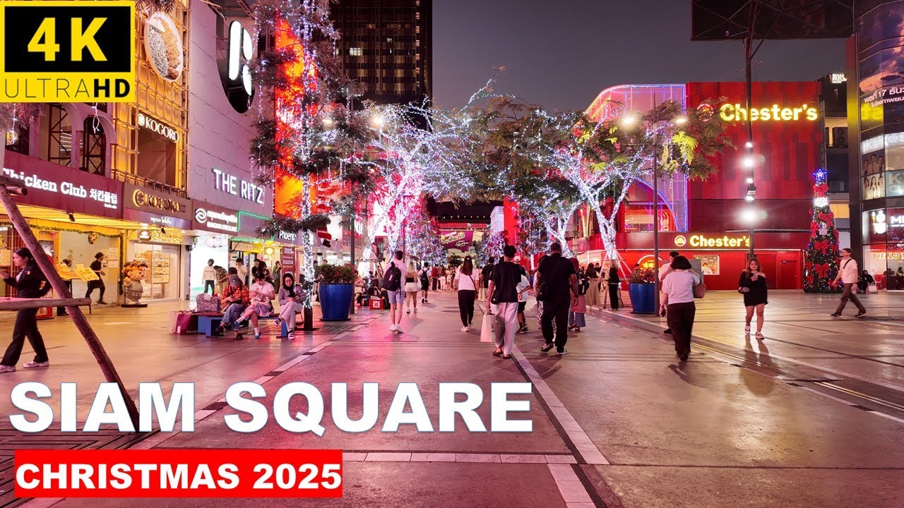 Siam Square Bangkok Christmas Night Walk | 4K