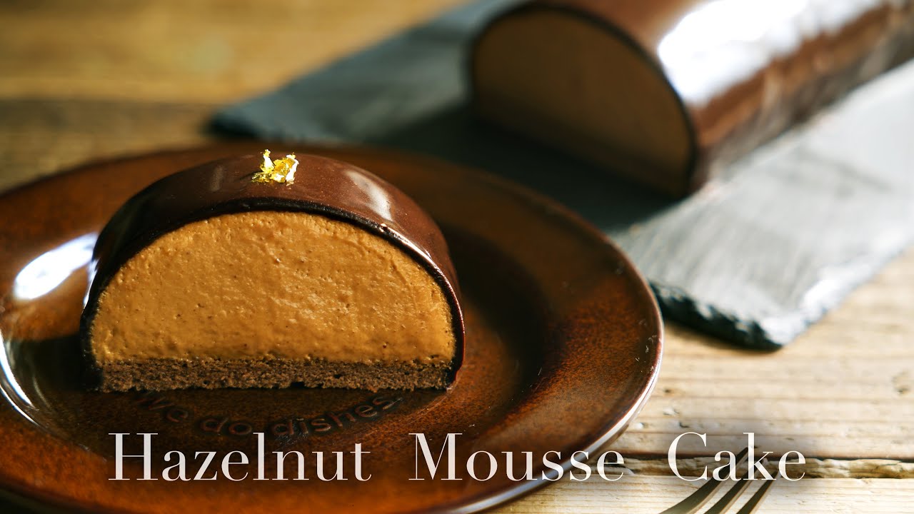 キャラメルヘーゼルナッツのムースケーキの作り方（レシピ）｜4K｜How to make Hazelnut Mousse Cake  (recipe）｜