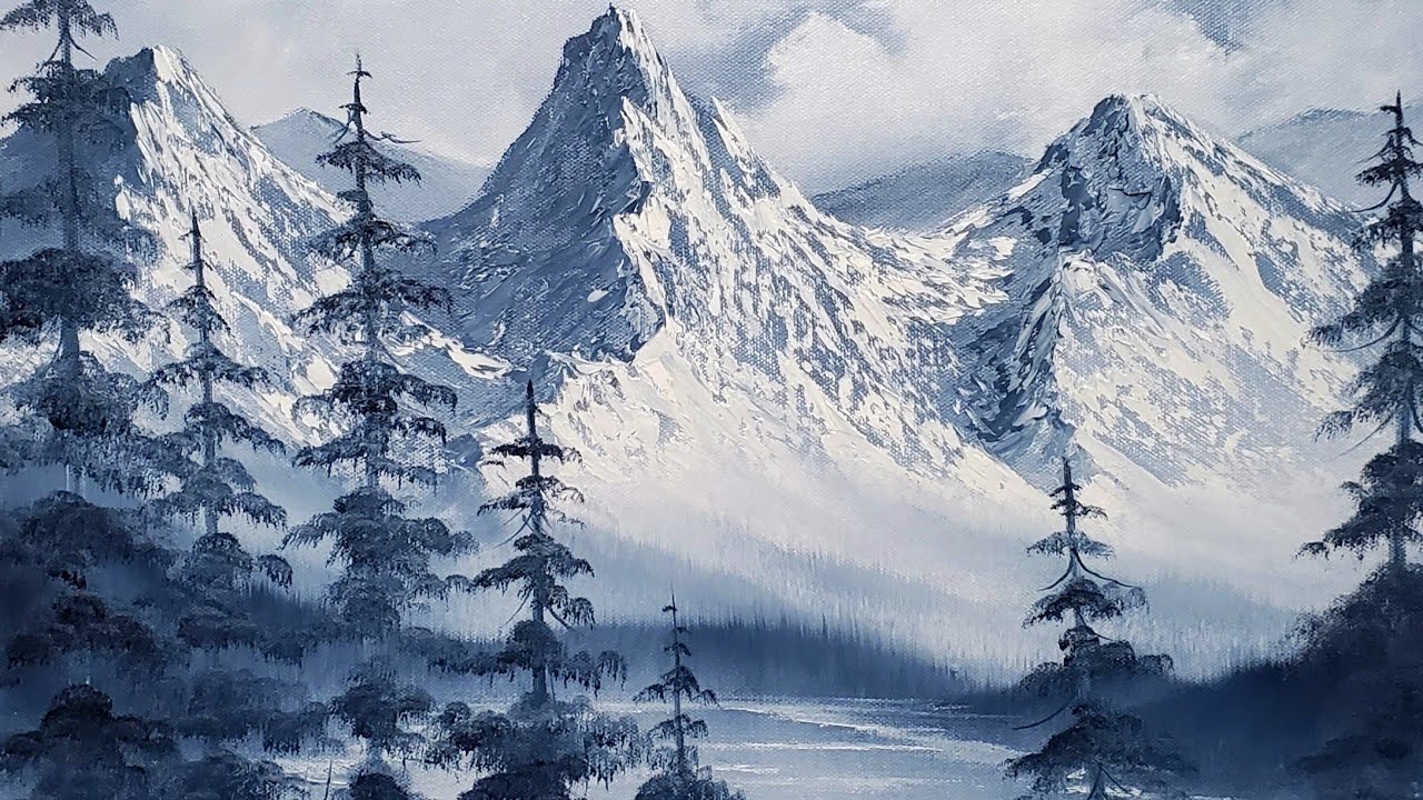 Black and White Oil Painting | Simple Landscape Painting using 1 color.
