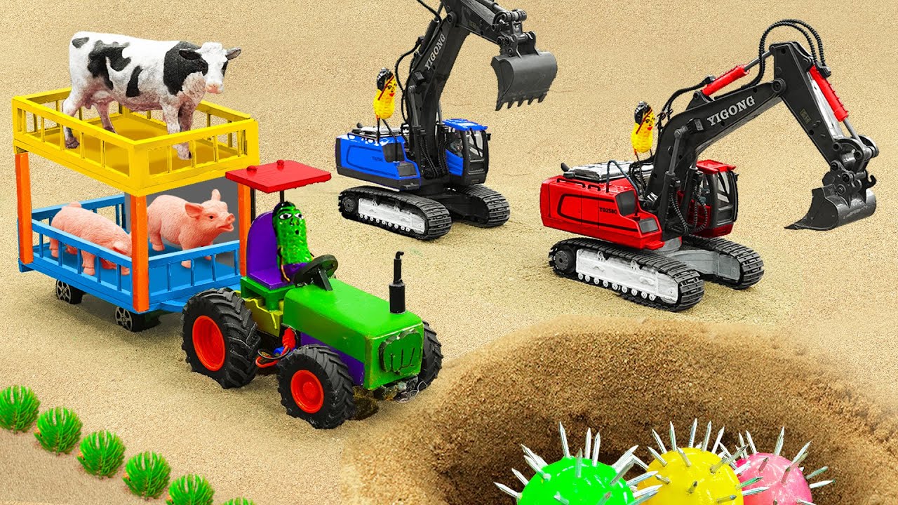 Diy mini tractor Road Roller, Excavator making Road | Rescue Heavy Tractor in Deep Hole | HP Mini