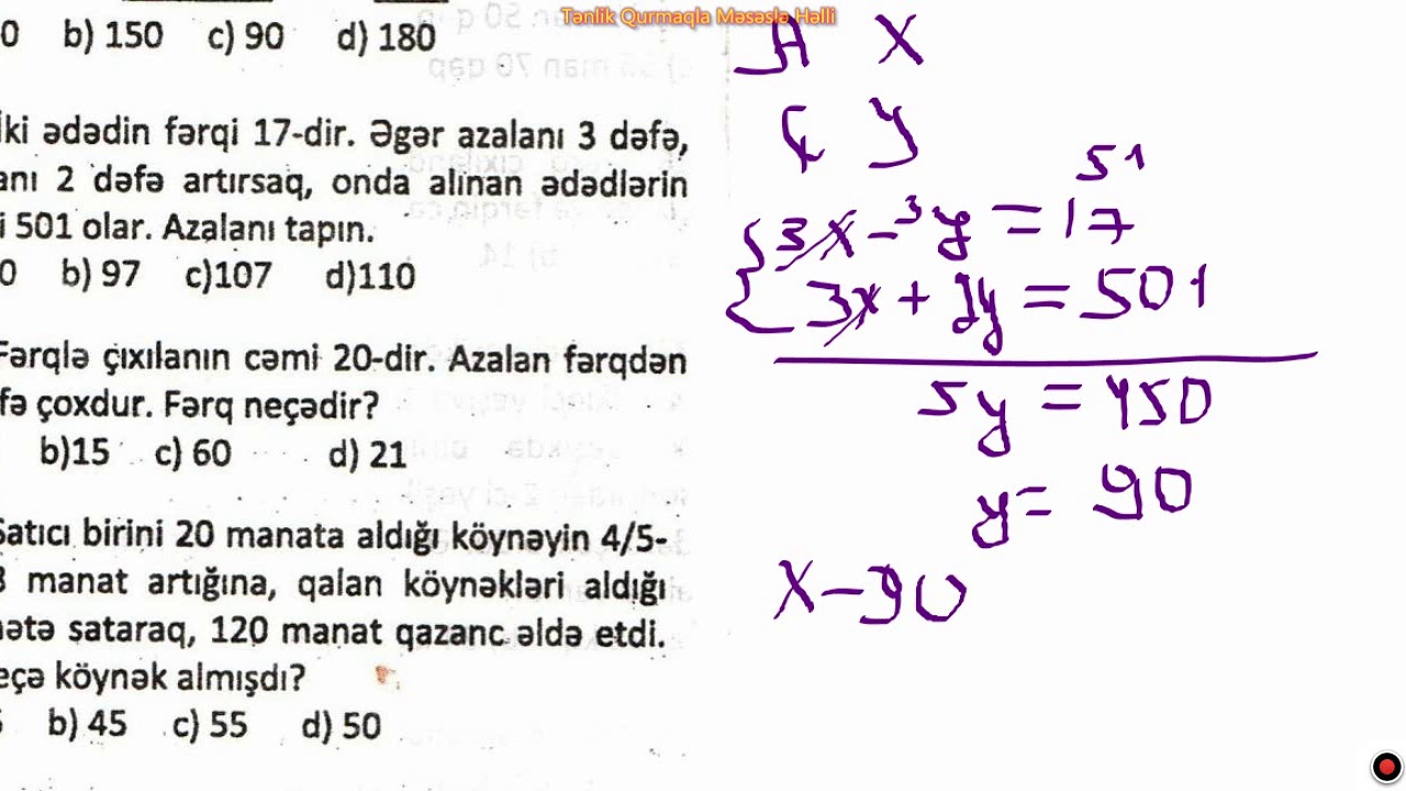 Tənlik Qurmaqla Məsəslə Həlli-2 //Əlləzov çal.26-42