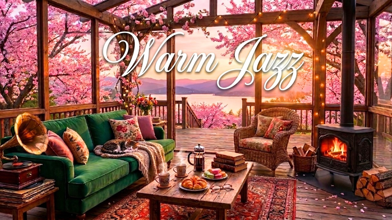 Warm Spring Jazz 🌸 Lakeside Sakura Retreat | Soft Piano & Guitar for Deep Study & Focus 🌿✨