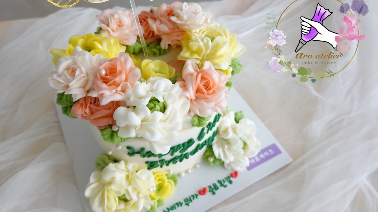 버터크림 플라워케이크 만들기 | Buttercream flower cake | Piping the roses, my signature flower | arrangement