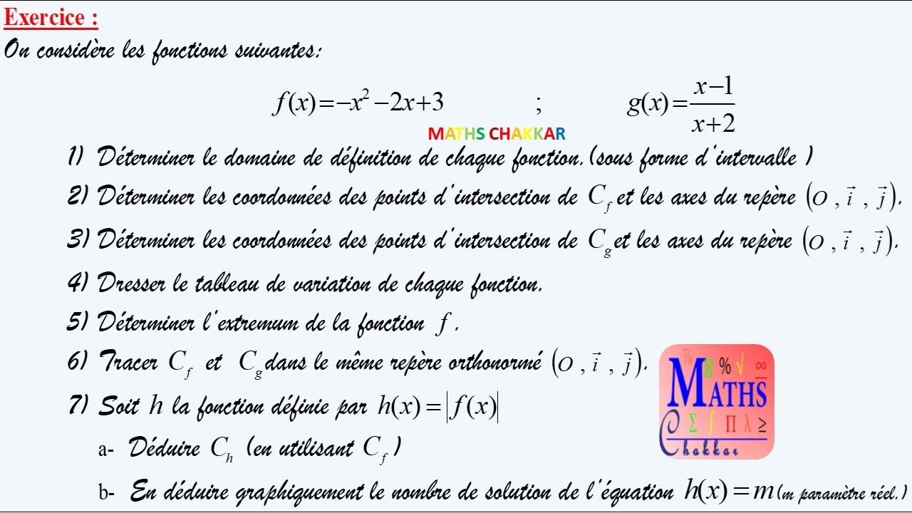 Les fonctions: correction exercice1 maths