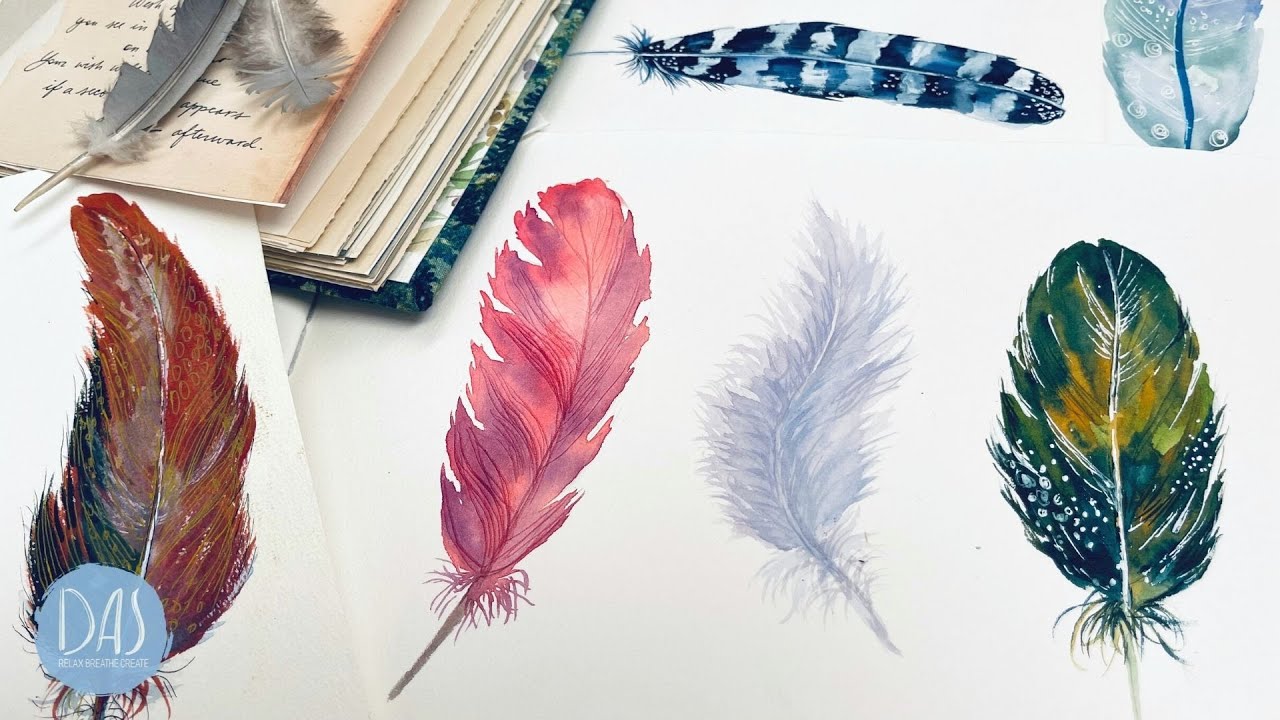 Watercolor Feathers Three Easy Ways - How to Draw and Paint Feathers that Look Right Every Time