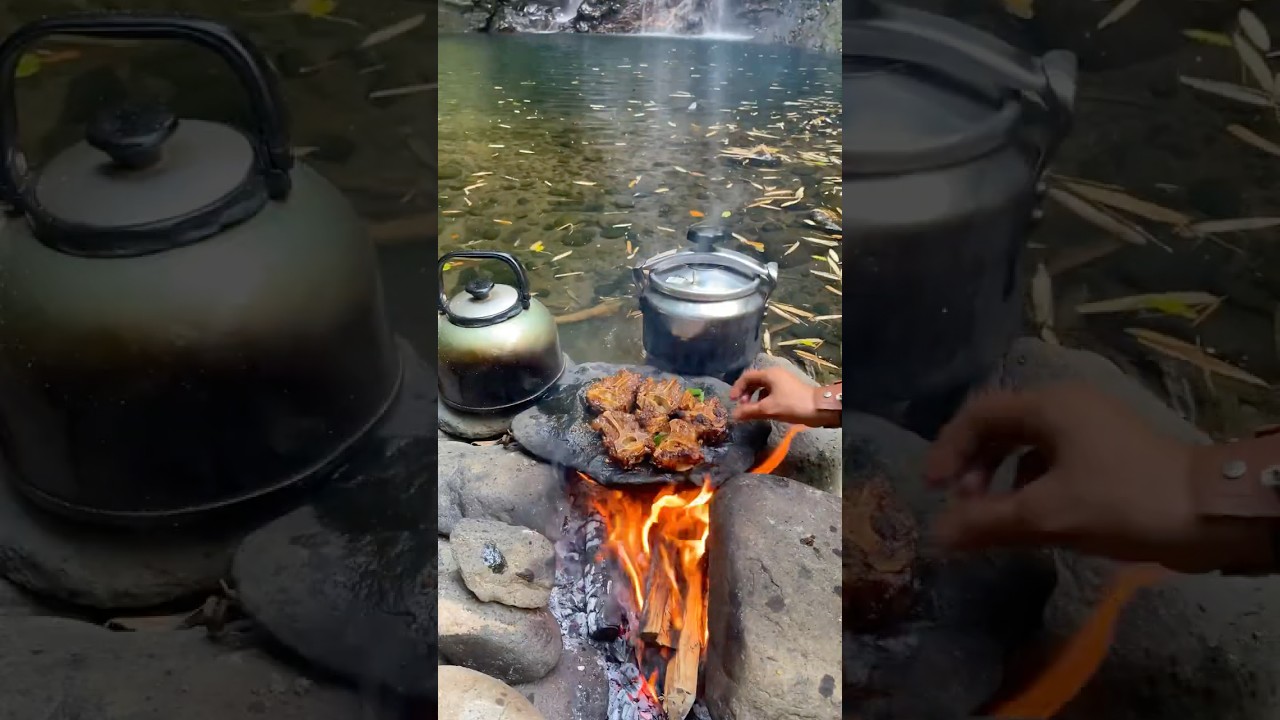 Sop BUNTUT bakar /grill meat on stone/ Relaxing ASMR Cooking 🪵🏕️🇮🇩💦🌱🔥 #cooking