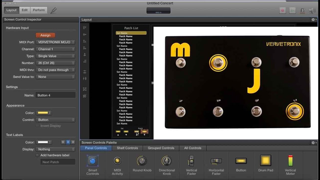MainStage 3 Changing Patches and Assignments with VerveTronix MOJO
