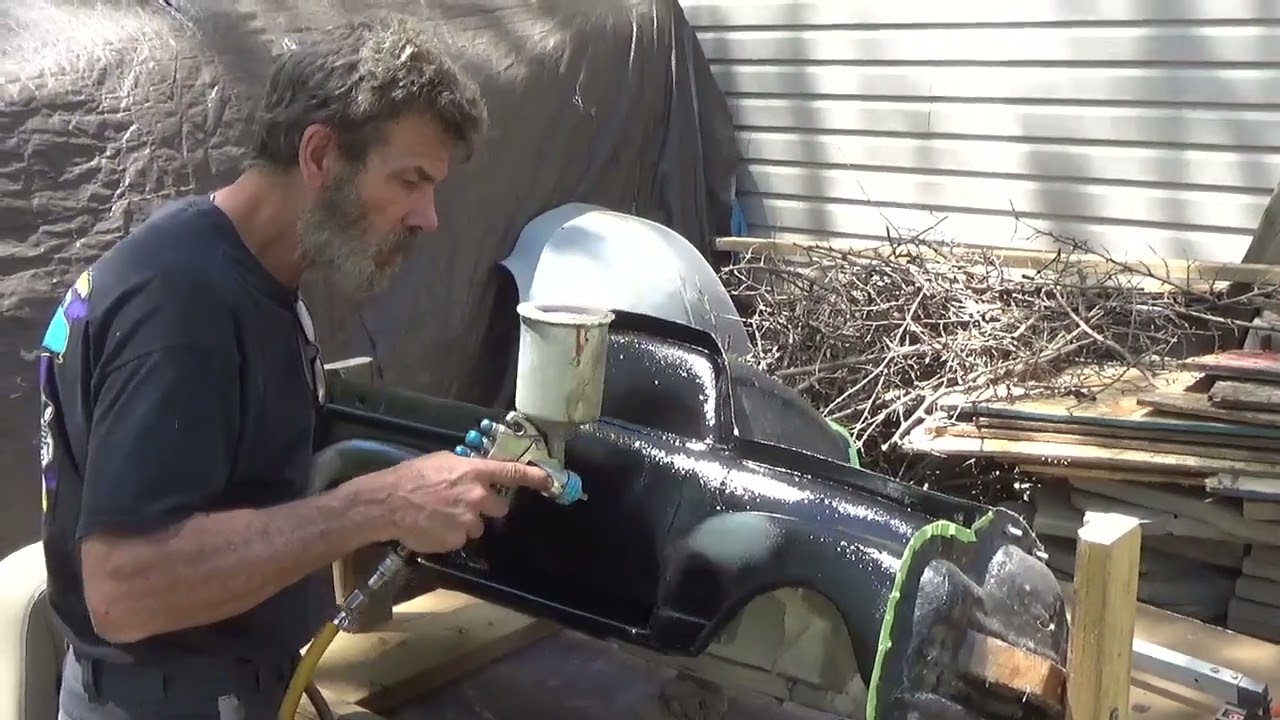 Spraying tooling gel coat on the quarter scale truck