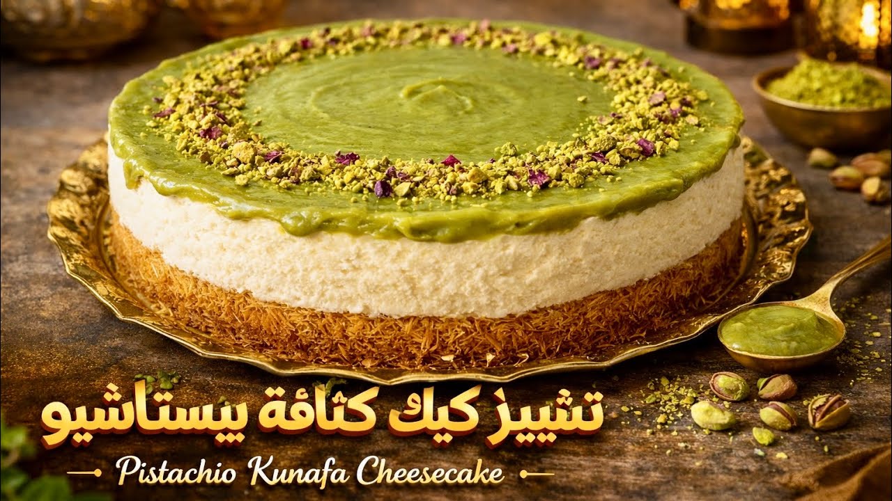 تشيز كيك كنافة بالبيستاشيو.. أفخم وأسهل حلى بارد هتشوفوه! 💚🌙
