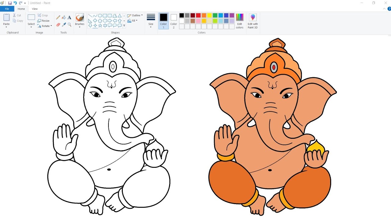 Drawing Lord Ganesha in Computer using Ms Paint | How to in Ms Paint. #mspaint #computerdrawing.