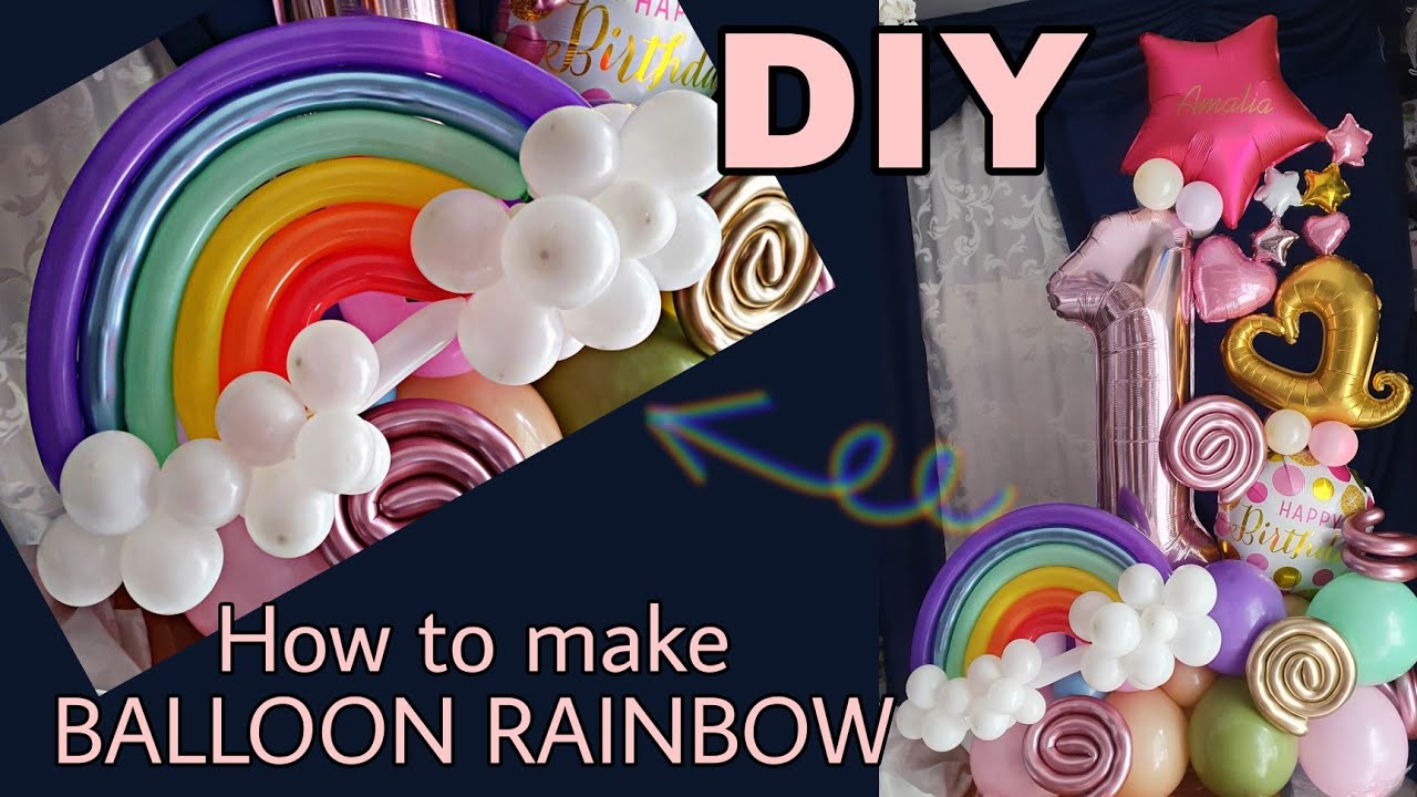 DIY / Tutorial How to make a Balloon Rainbow with clouds / Step by Step instructions