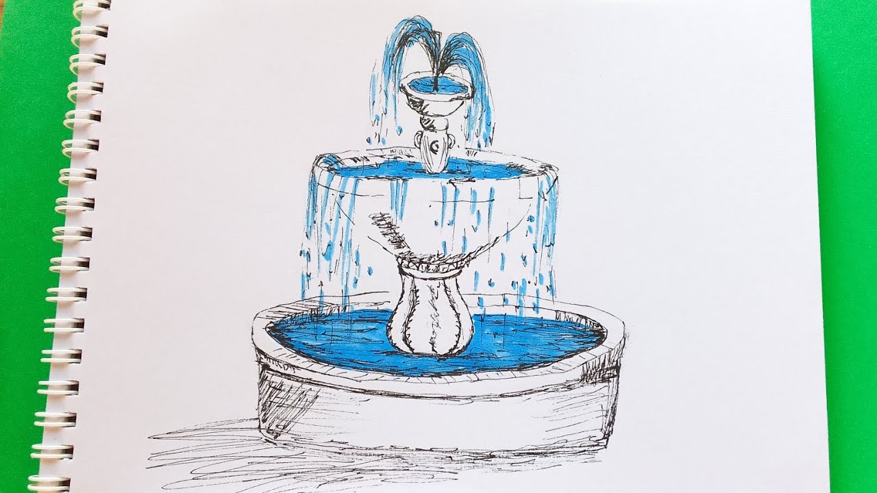 Como Dibujar Una Fuente De Agua A Mano Alzada Fácil | Como Se Dibuja #drawing #dibujo #tutorial