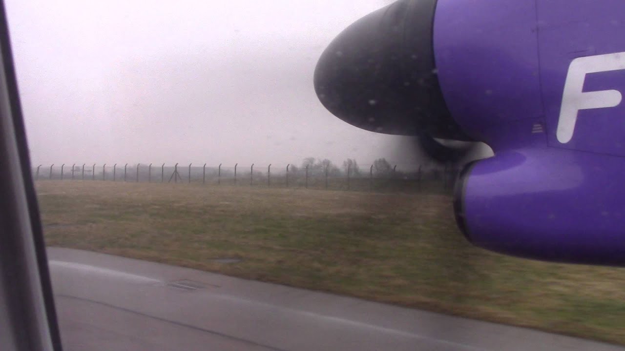 Flybe Dash 8 Q400 G-JEDU BE362 Takeoff from East Midlands Airport 10/02/15