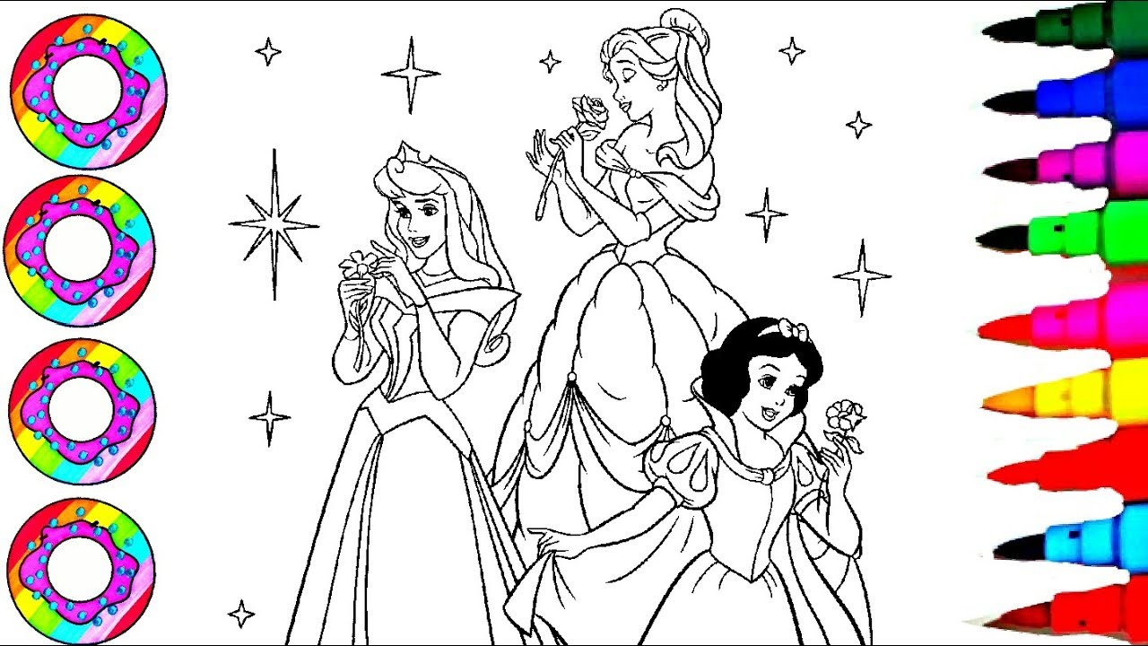 Disney for Girls l Princess Belle, Snow White, Aurora Sleeping Beauty Coloring Sheet Coloring Pages