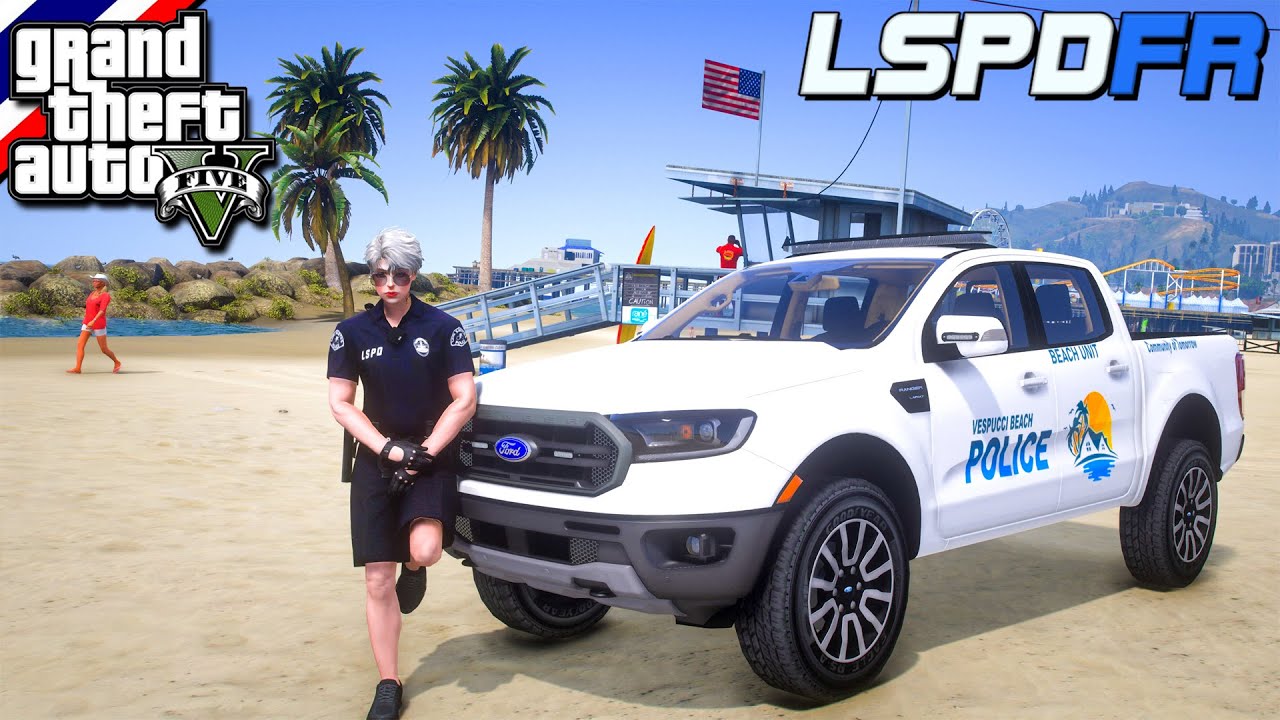 GTA V - LSPDFR มาเป็นตำรวจในเกม GTA V ตำรวจ ตระเวนชายหาดทะเลขับ Ford Ranger #264