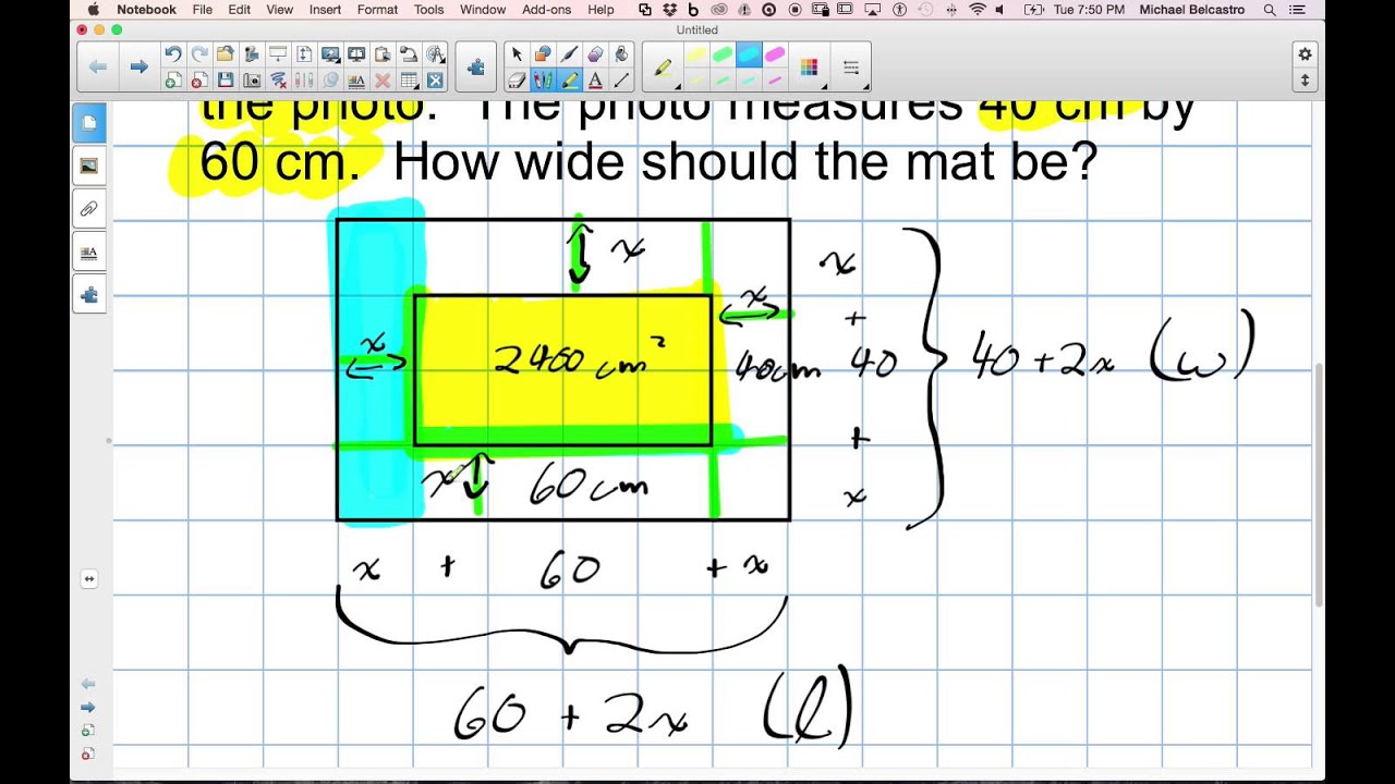 How to Problem Solve with Quadratic Formula, uniform width question Grade 11 University Lesson 3 5