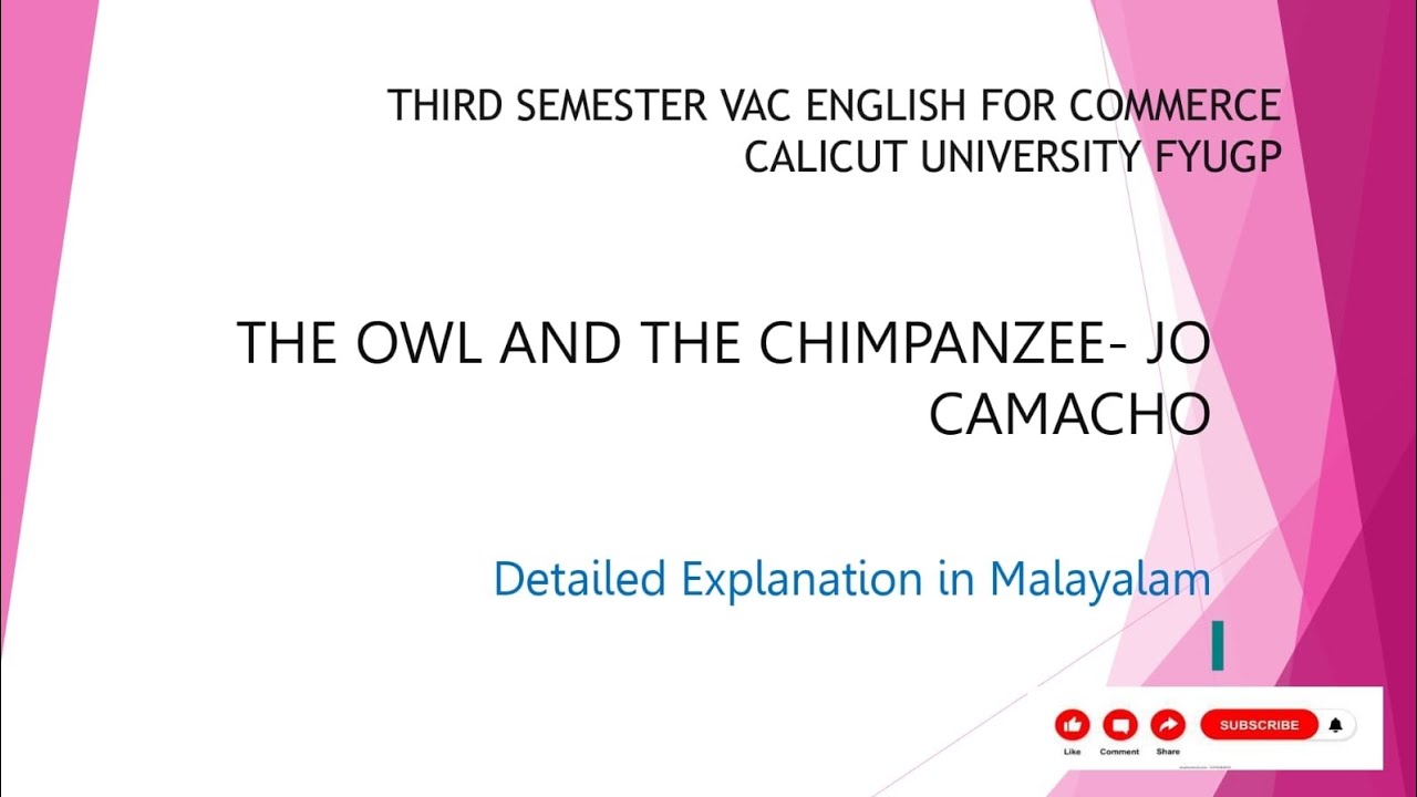 The Owl and the Chimpanzee by Jo Camacho poem summary - Detailed Explanation in Malayalam