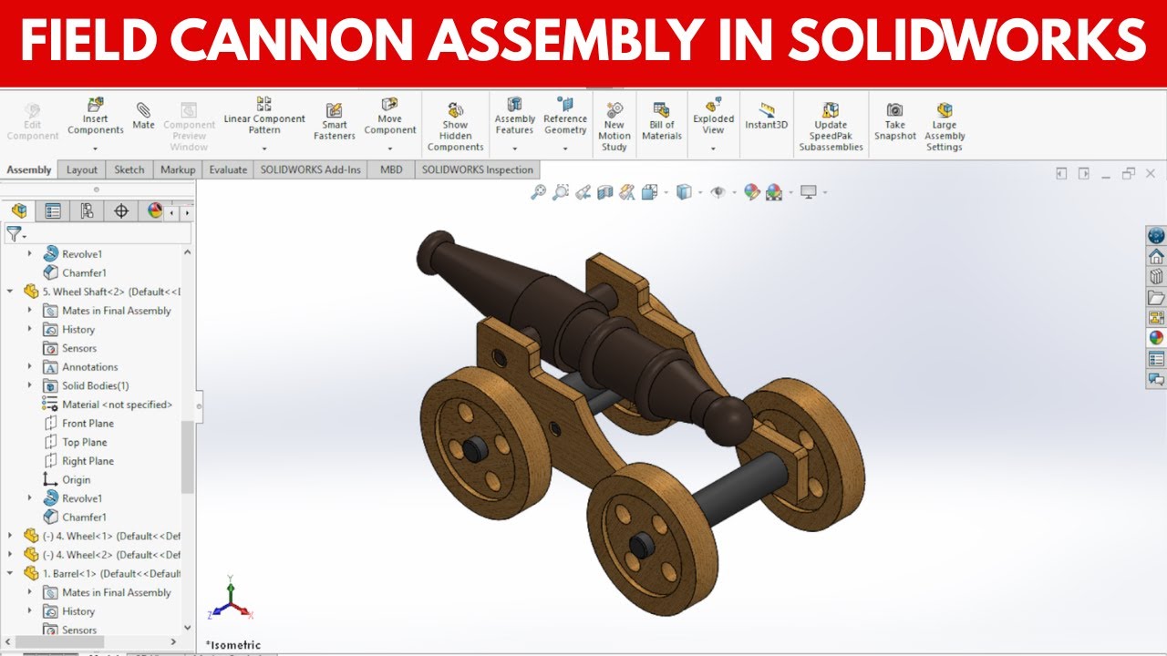 Field Cannon Assembly in SOLIDWORKS - Part 2 | Complete Mechanical Assembly Tutorial