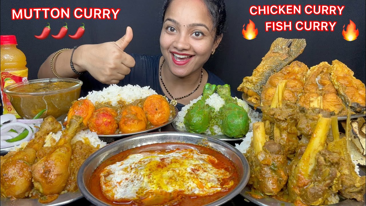 ASMR🔥MUTTON CURRY, CHICKEN LIVER CURRY, FISH CURRY,HARIYALI CHICKEN, EGG CURRY EATING, BIG BITES 🌶️😋