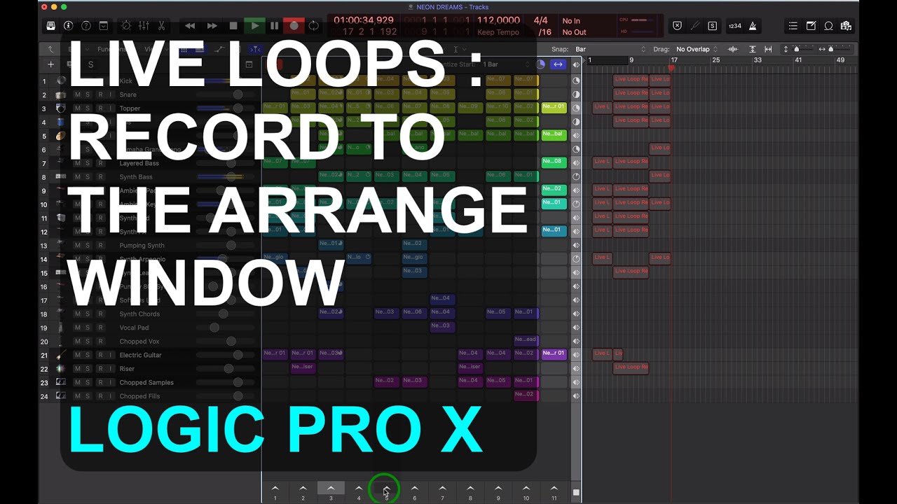 LIVE LOOPS: How to record to the arrange window: LOGIC PRO X