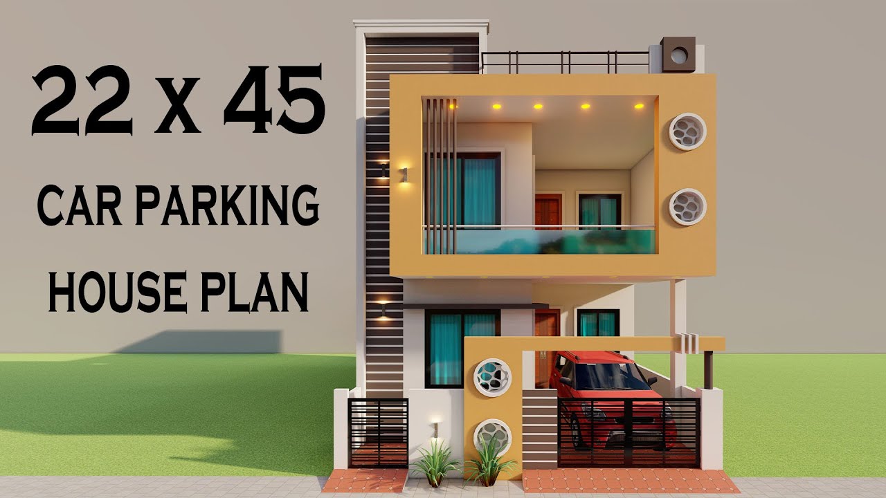 4 Bedroom Car parking House Plan,22x45 Makan Ka Naksha,New House Elevation,3D House Map