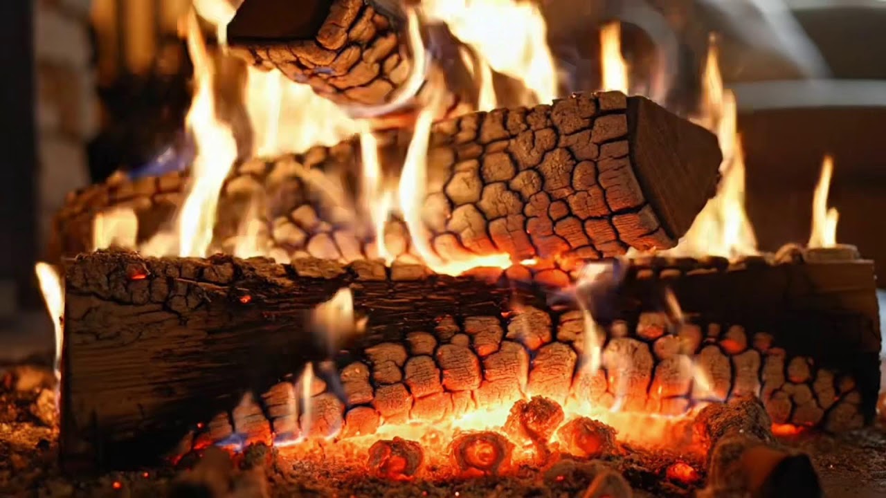 Night Fireplace 4K 🌙 Crackling Fire & Piano for Better Sleep