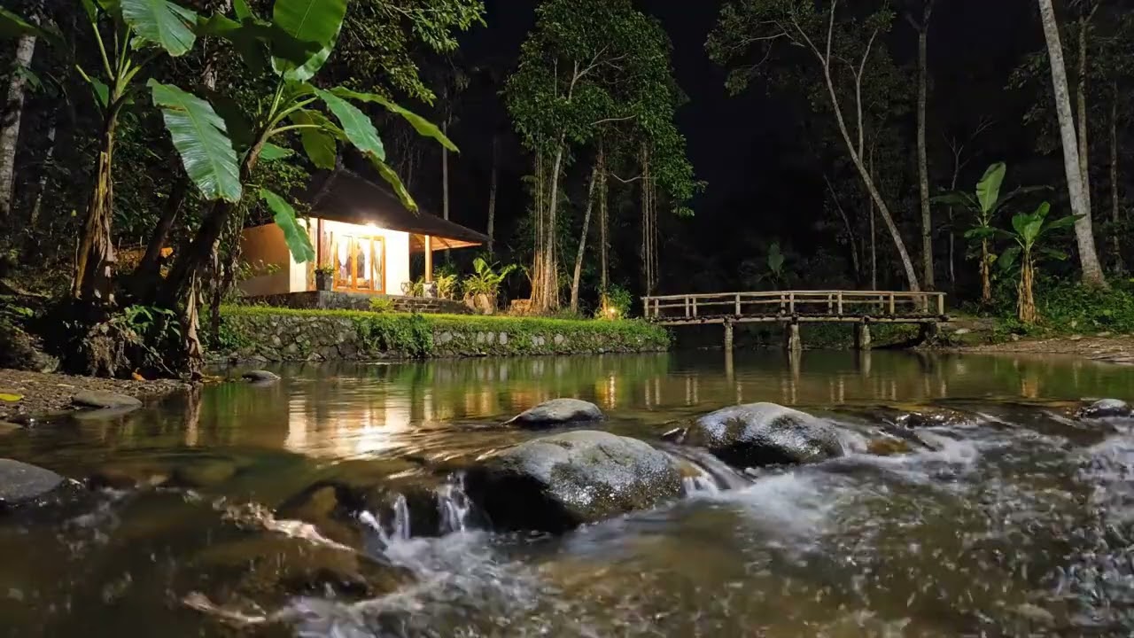 Relaxing River Water Flow in the Quiet Night