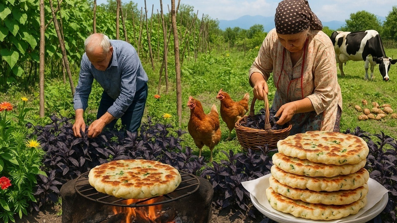 Village Life in Azerbaijan | Sweet Grandma and Grandpa Plant Saffron in the Garden