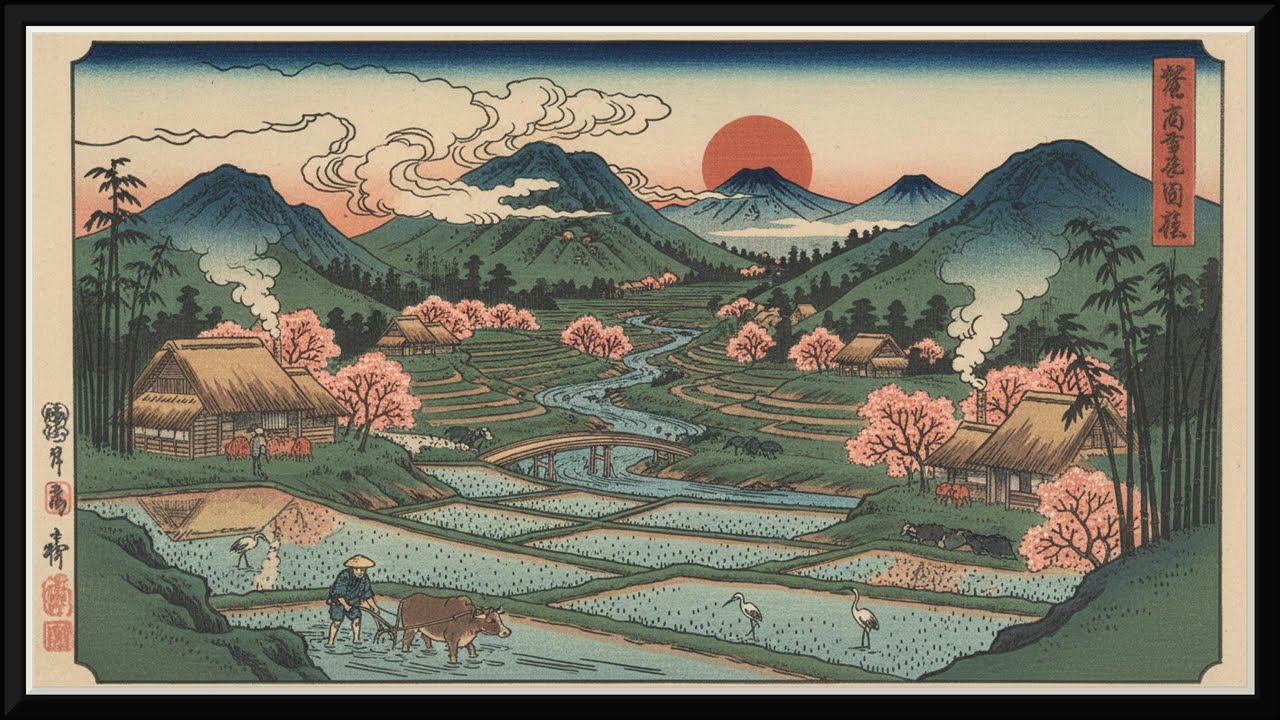 Japan Ukiyo-e Landscape Paintings | Calm Piano for Studying and Focus | Canvas & Frame Vol. 3