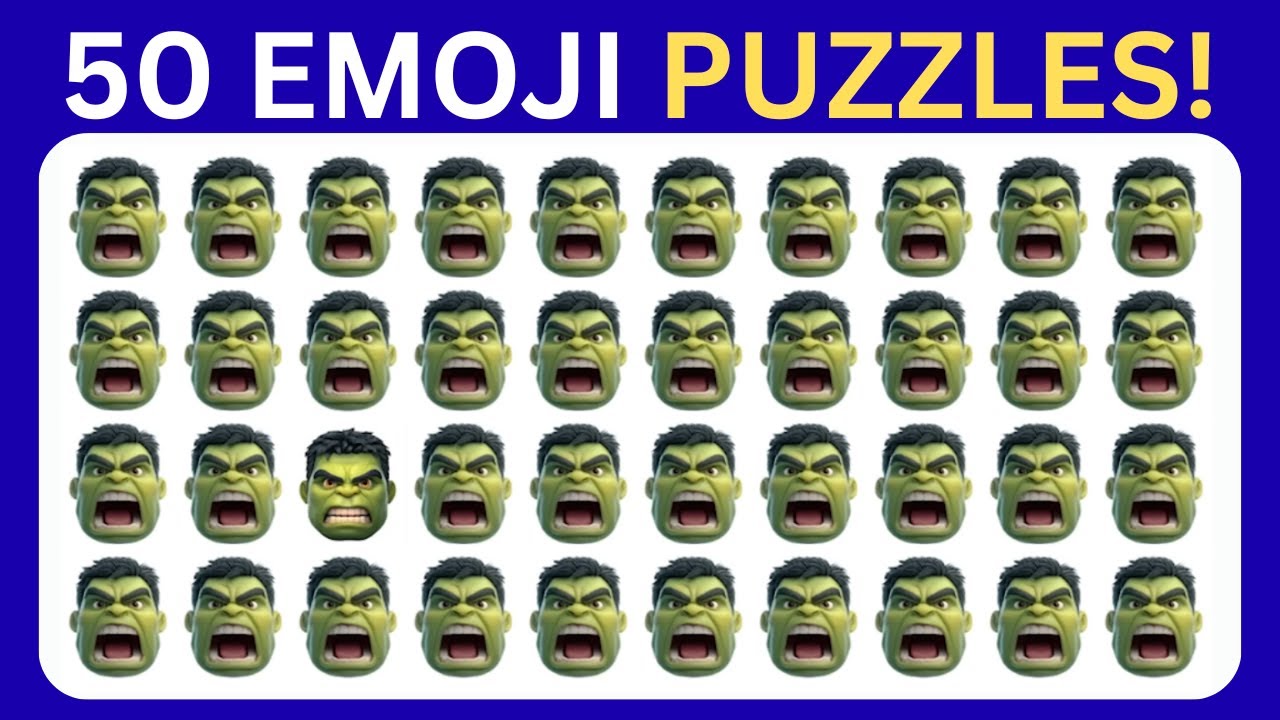 Find the Odd Emoji 💪 50 Emoji Puzzles | Can You Spot the Hulk?