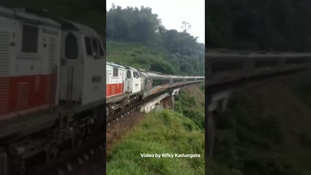 Efek KA Turangga slip, di dorong lokomotif tambahan dari belakang, lokasi jembatan karikil kadungora