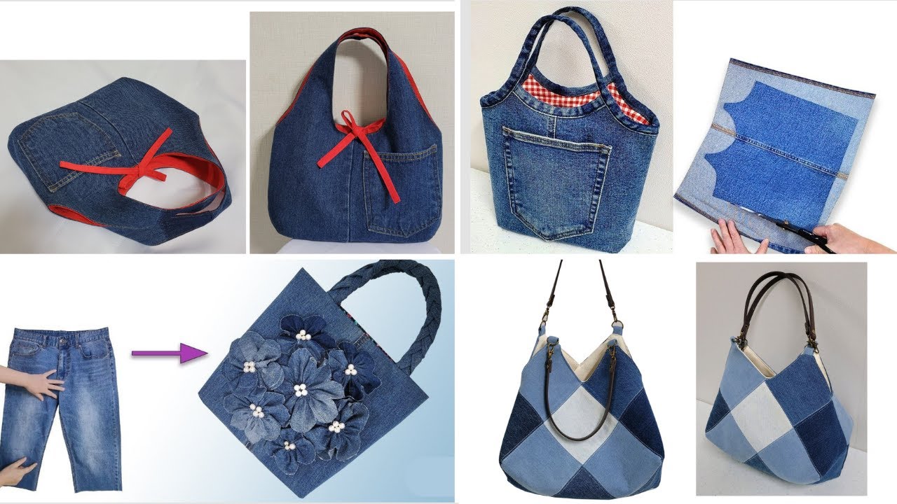 DIY 안입는 청바지로 4가지 독특한 가방 만들기/Make 4 unique bags from discarded jeans/청바지 리폼/Jeans Upcycling